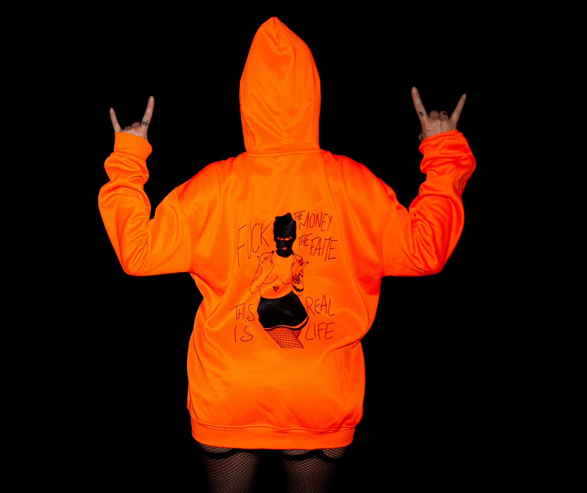 Fluo Hoodie This Is Real Life — front hooded